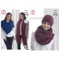 Poncho, Wide Scarf, Snood and Hat in King Cole Big Value Super Chunky Stormy (5198)