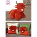 Highland Cow and Cushion Cover in King Cole Tinsel Chunky, Big Value Chunky and Dollymix (9089)